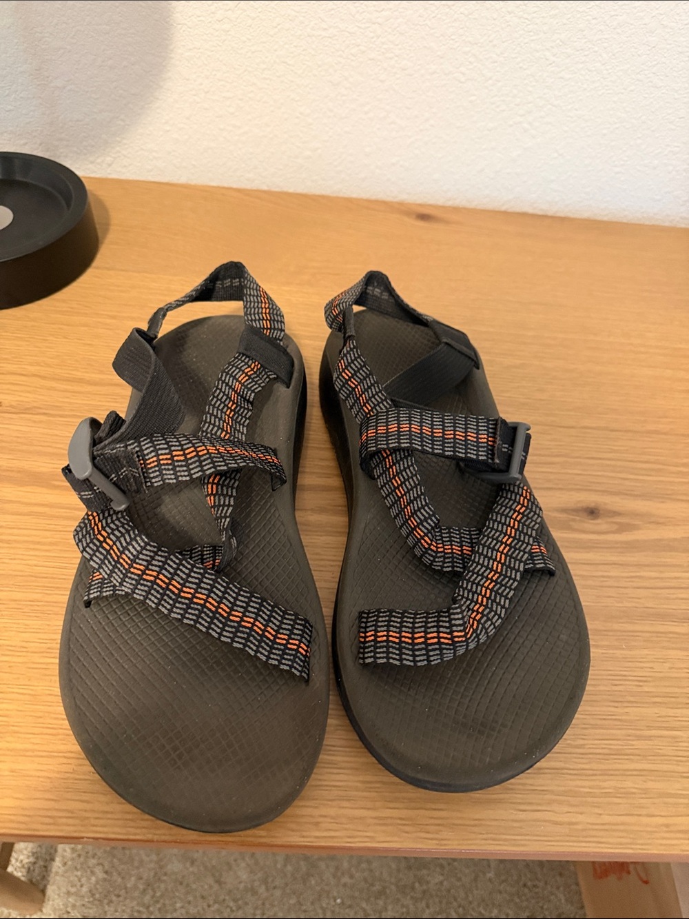 Chaco Men's Black Sandals with Orange and Gray Webbing